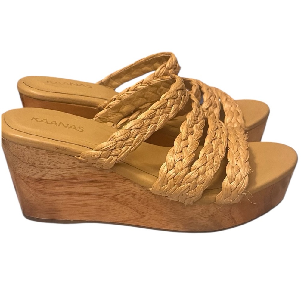 Kaanas Tan Woven Wedge Sandals